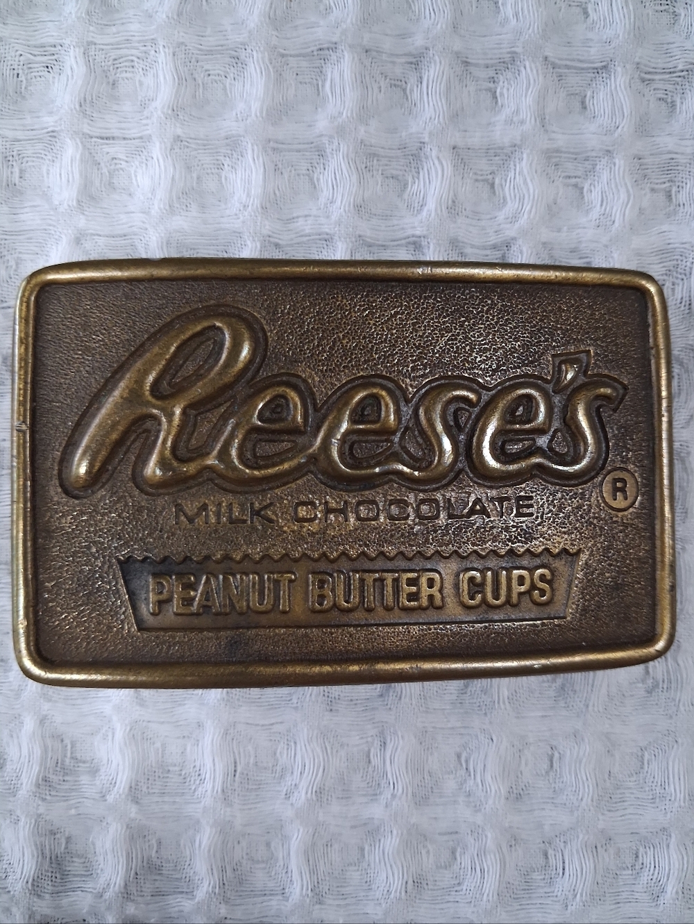 Vintage Reese's Milk Chocolate   Peanut Butter Cup Brass Belt Buckle